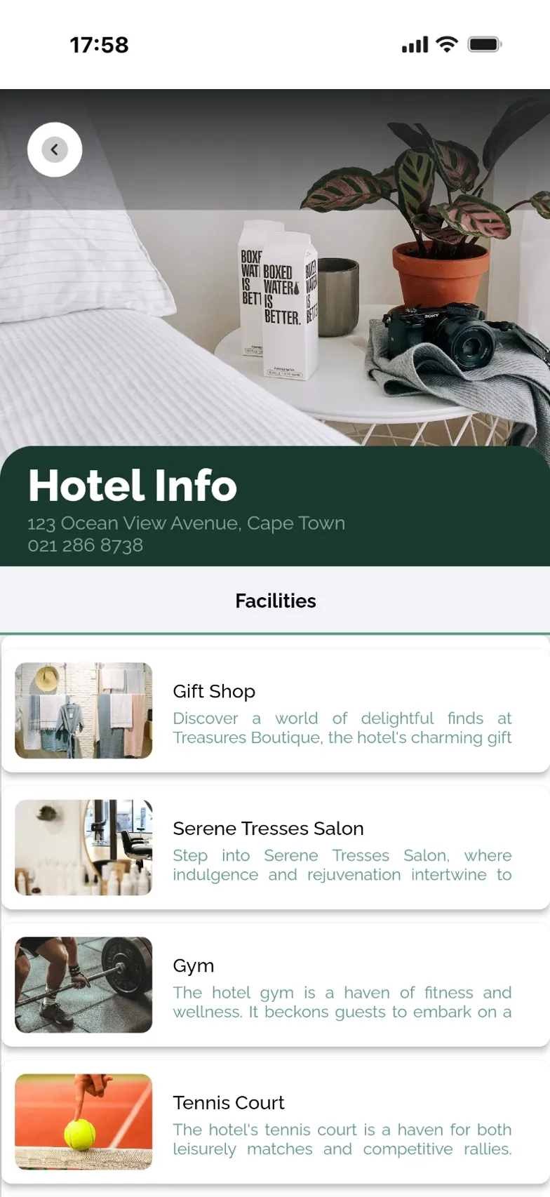 Hotel services — app screen